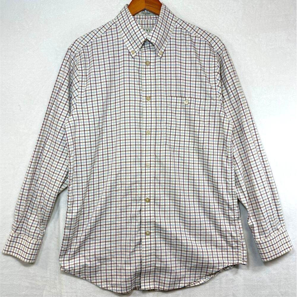 Orvis M White Check Button Down Shirt Woven Cotton Casual Formal Wedding Guest